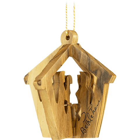 Holy Family Manger Nativity, 3D Olive Wood Christmas Ornament from Israel, Made in Holy Land of Bethlehem