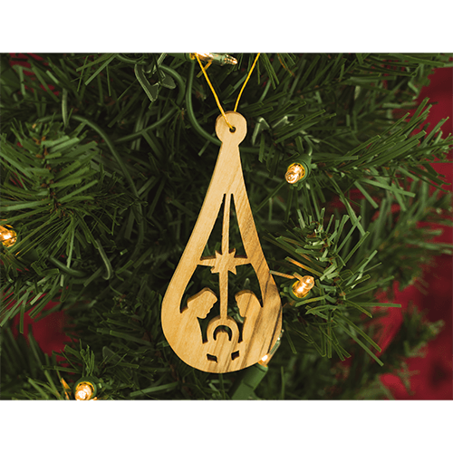 Teardrop Nativity Scene Olive Wood Christmas Ornament from Israel, Made in the Holy Land of Bethlehem