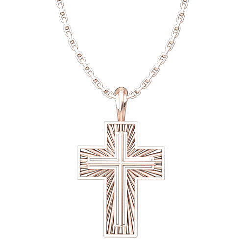 Rose Gold Plated Sterling Silver Radiant Cross Pendant with 18" Chain