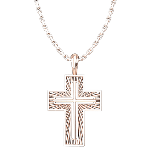 Rose Gold Plated Sterling Silver Radiant Cross Pendant with 18" Chain