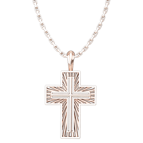 Rose Gold Plated Sterling Silver Radiant Cross Pendant with 18" Chain