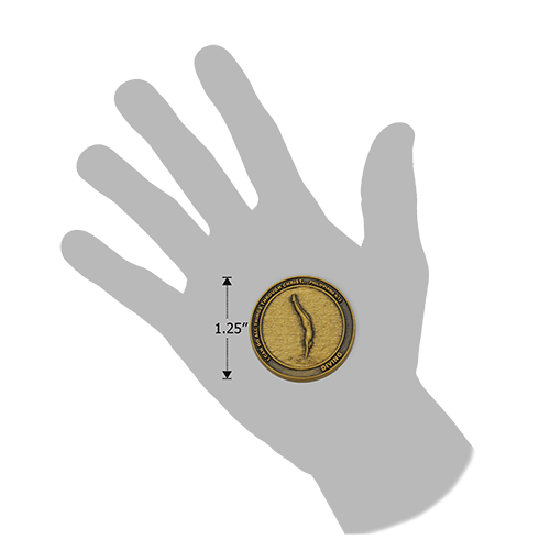 size of Christian diving challenge coin relative to a human hand