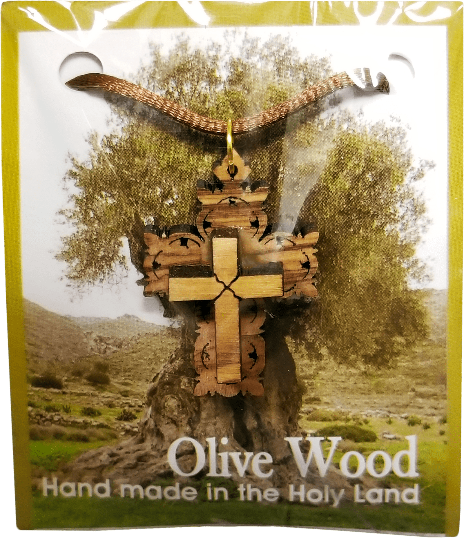 Olive Wood Raised Filigree Cross Necklace