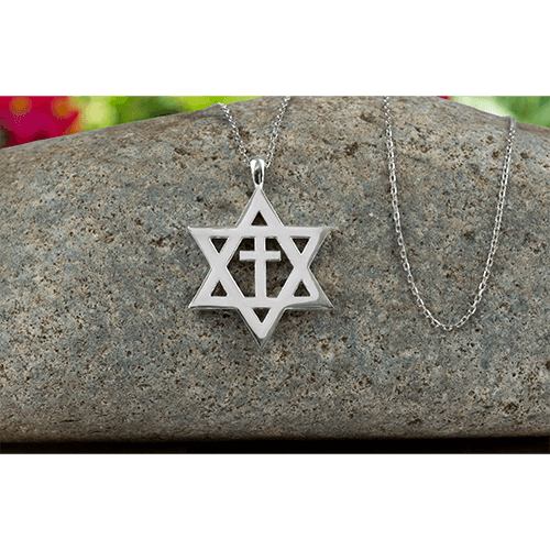 Star of David Sterling Silver Necklace with Cross 18" Sterling Silver Chain