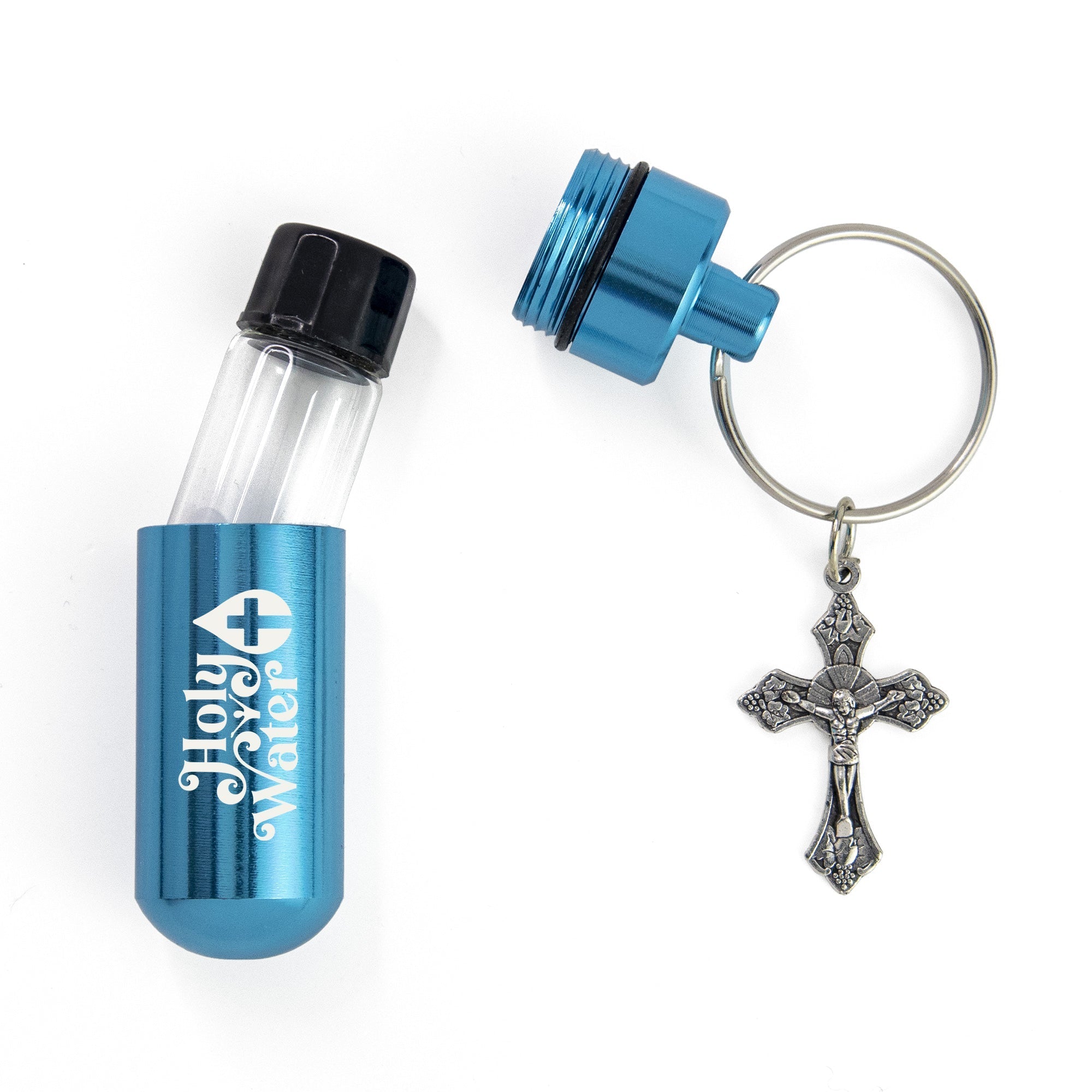 Catholic Holy Water Bottle Keychain Kit - Aqua, Bulk Set of 10