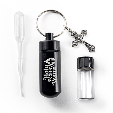 Catholic Holy Water Bottle Keychain Kit - Black