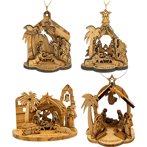 All 4 olive wood christmas nativity ornaments from Israel