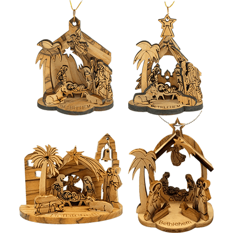 All 4 olive wood christmas nativity ornaments from Israel