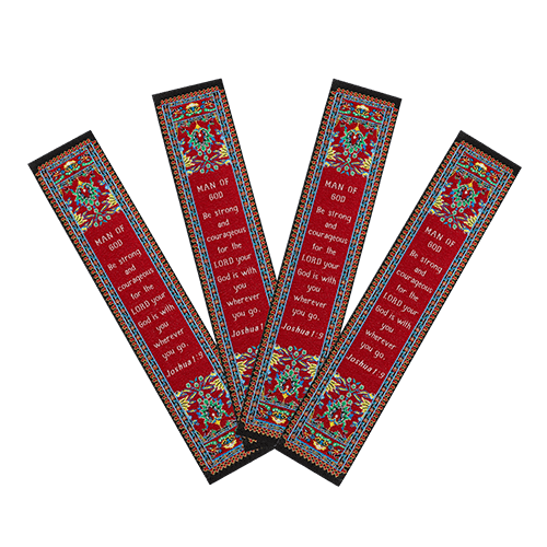 Man of God, Bulk Pack of 4 Woven Fabric Bible Verse Bookmarks, Silky Soft & Flexible Religious Bookmarkers for Novels Books & Bibles, Memory Verse Gift, Traditional Turkish Woven Design