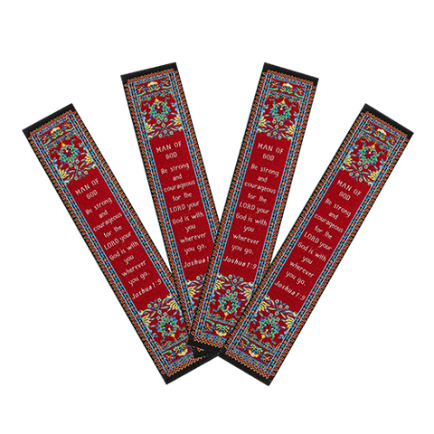 Man of God, Bulk Pack of 4 Woven Fabric Bible Verse Bookmarks, Silky Soft & Flexible Religious Bookmarkers for Novels Books & Bibles, Memory Verse Gift, Traditional Turkish Woven Design