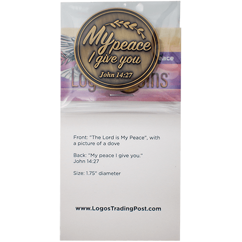 The Lord is my Peace Antique Gold Plated Christian Coin with Dove and Olive Branch  - John 14:27