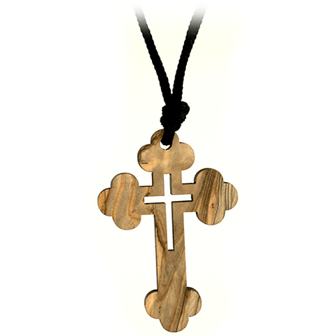 Budded Cross-in-Cross Olive Wood Necklace