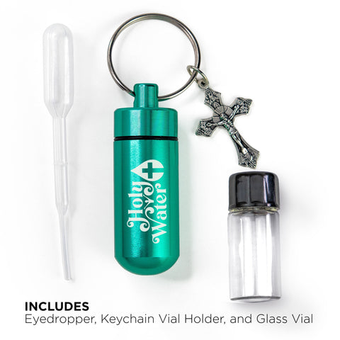 Catholic Holy Water Bottle Keychain Kit - Turquoise