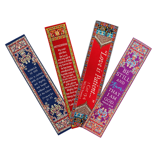 Mighty Woman of God, Themed Assortment of 4 Woven Fabric Bible Verse Bookmarks, Silky Soft & Flexible Religious Bookmarkers for Novels Books & Bibles, Woven Design, Memory Verse Gift