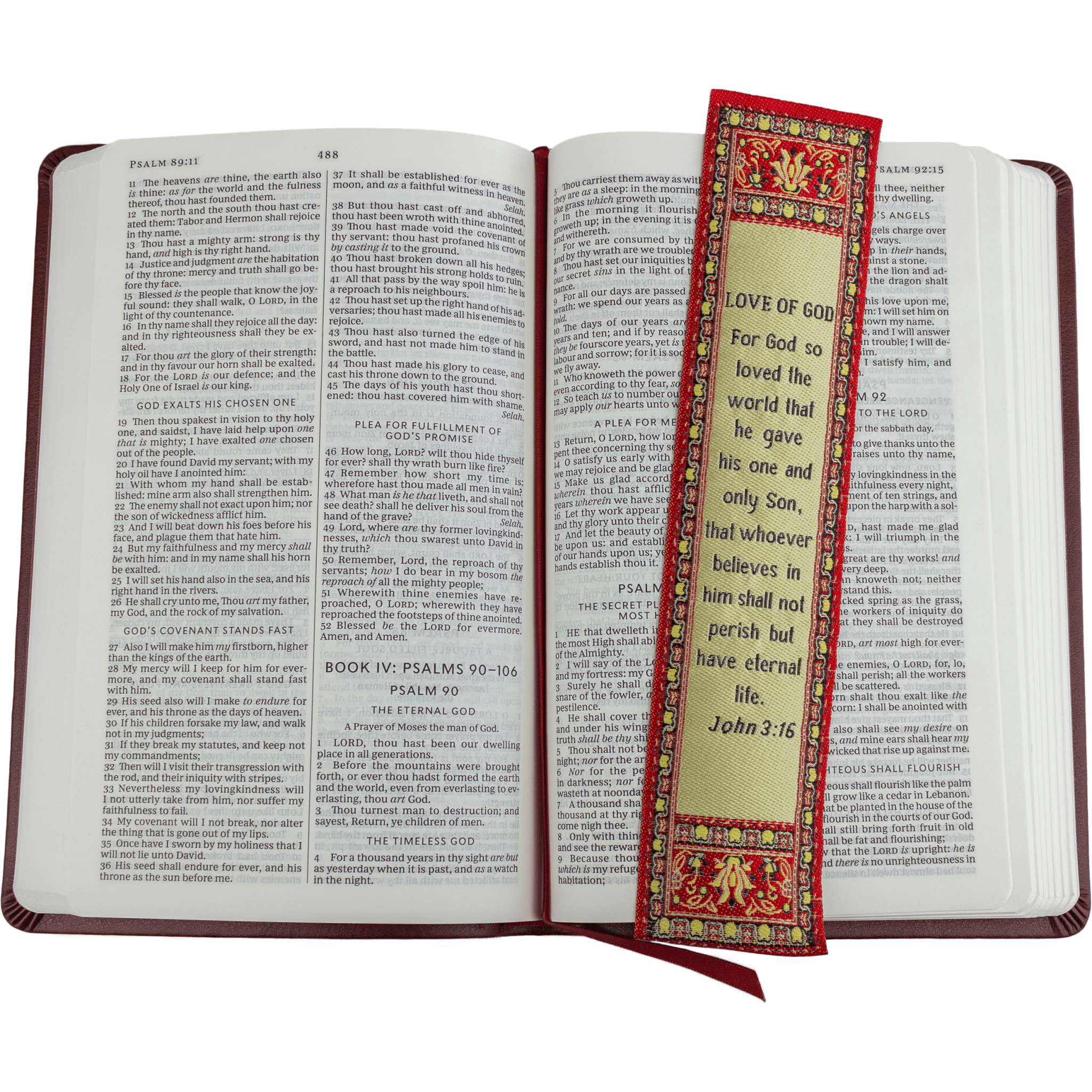For God so Loved the World, Woven Fabric Christian Bookmark, Love of God, Silky Soft John 3:16 Bookmarker for Novels Books and Bibles, Traditional Turkish Design, Flexible Memory Verse Bookmark Gift
