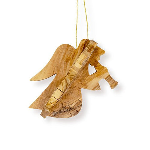 Angel with Trumpet, 3D Olive Wood Christmas Ornament