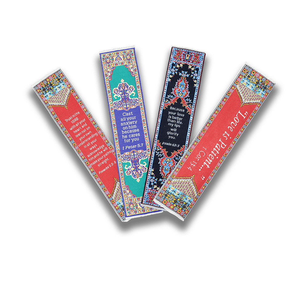 Fabric Bookmark Assortment #4 - 4 Woven Logos Bookmarks - Logos Trading Post, Christian Gift