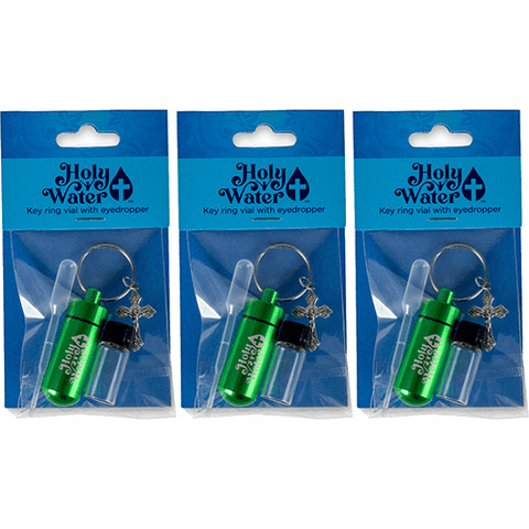 Catholic Holy Water Bottle Keychain Kit - Green, Bulk Set of 3