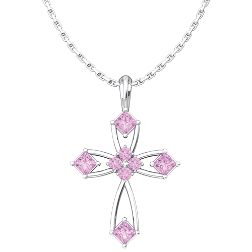 June Alexandrite Antique Birthstone Cross Pendant - With 18" Sterling Silver Chain