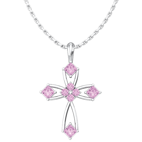 June Alexandrite Antique Birthstone Cross Pendant - With 18" Sterling Silver Chain
