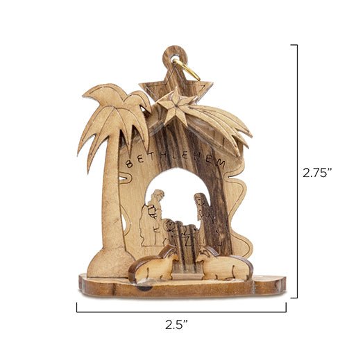 Christmas Tree Nativity Scene, Olive Wood Manger Grotto