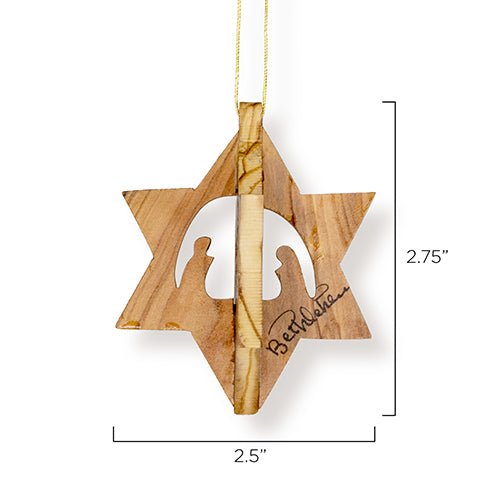 Star of David Nativity, 3D Olive Wood Christmas Ornament
