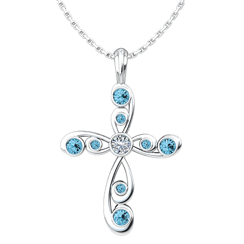 antique Blue Topaz December Birthstone Cross Pendant