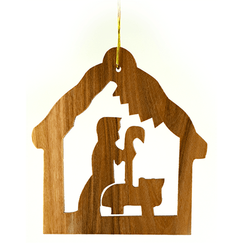 Nativity and Shepherd - 2D- Holy Land Olive Wood Ornament