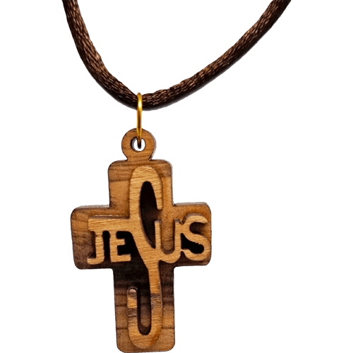 Olive Wood 3D Jesus Cross Necklace