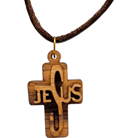 Olive Wood 3D Jesus Cross Necklace