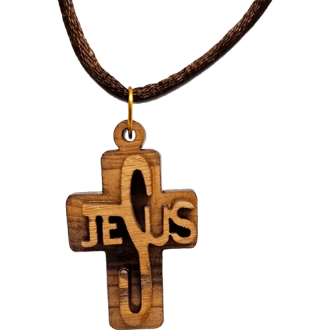 Olive Wood 3D Jesus Cross Necklace