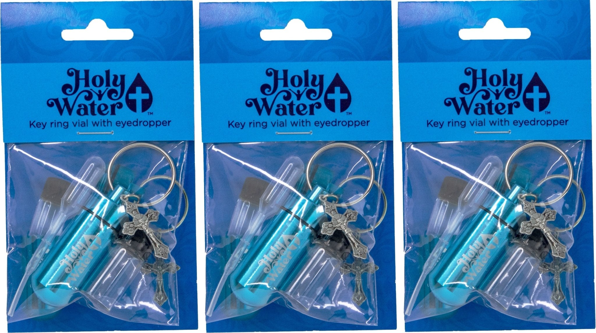 Catholic Holy Water Bottle Keychain Kit - Turquoise, Bulk Set of 3