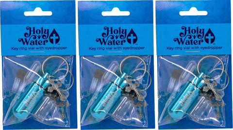 Catholic Holy Water Bottle Keychain Kit - Turquoise, Bulk Set of 3