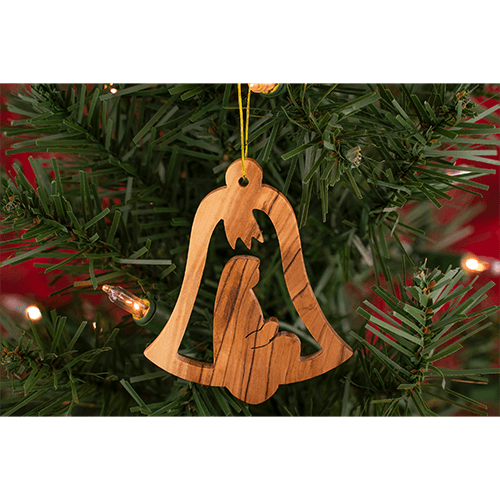 Nativity Bell, Bulk Pack of 6 Holy Land Olive Wood Christmas Ornaments from Israel, Wooden Hanging Decorations for Christmas Tree, Made in Bethlehem