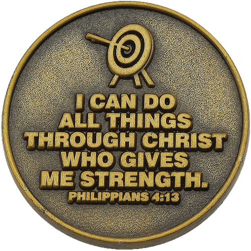 back of Christian archery challenge coin