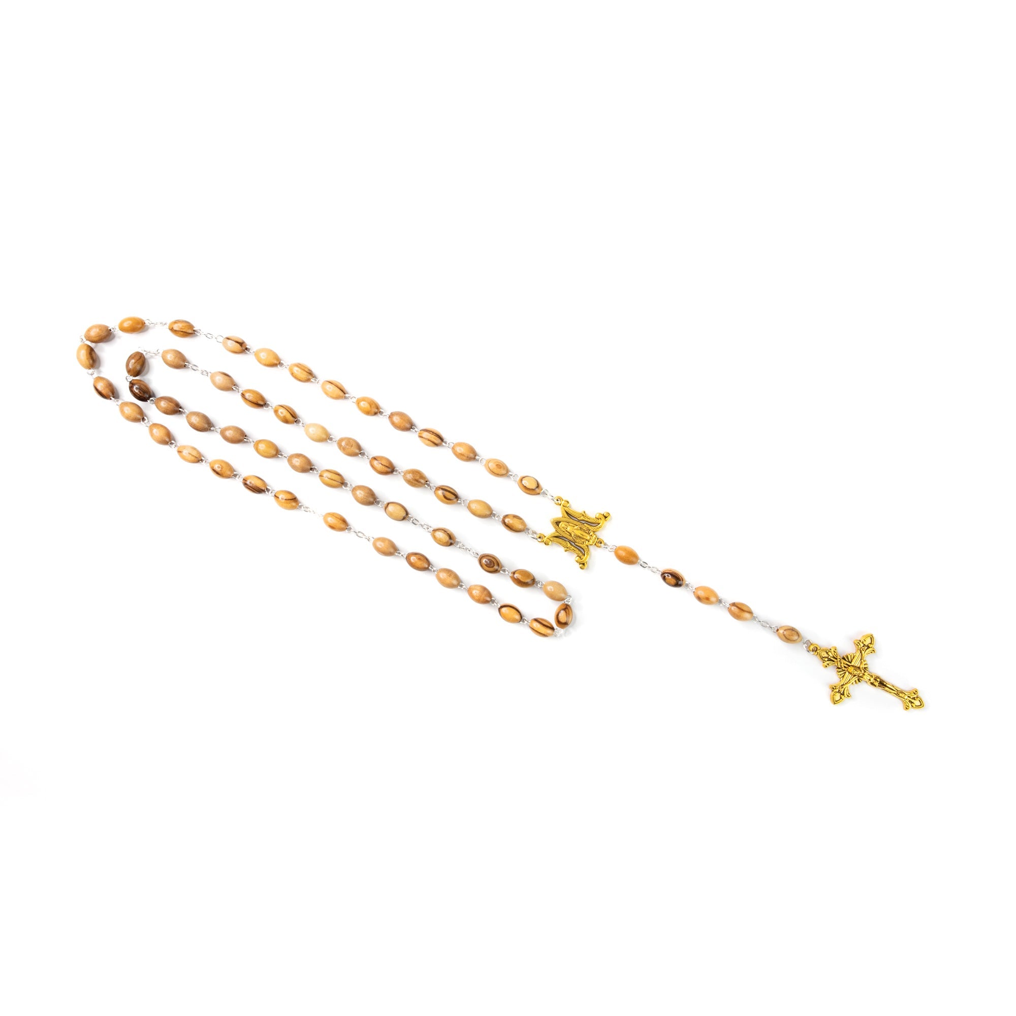 Miraculous Medal Olive Wood Rosary - Gold