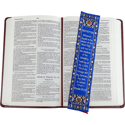 Divine Protection, Woven Fabric Christian Bookmark,  Silky Soft Psalm 91:1-2 Bookmarker for Novels Books and Bibles, Traditional Turkish Woven Design, Flexible Memory Verse Bookmark Gift