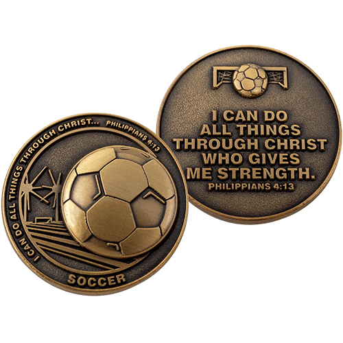 Soccer Team Antique Gold Plated Sports Coin - Philippians 4:13