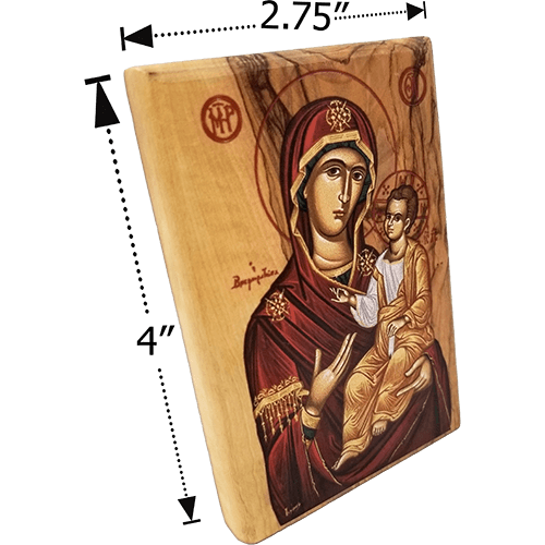 Virgin Mary of Jerusalem Olive Wood Color Icon