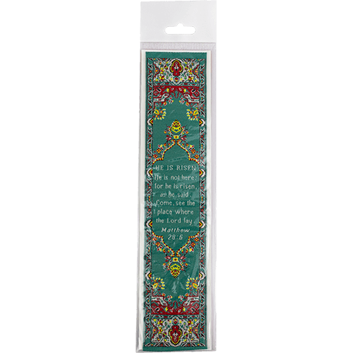 turkish tapestry-style woven bookmark in packaging
