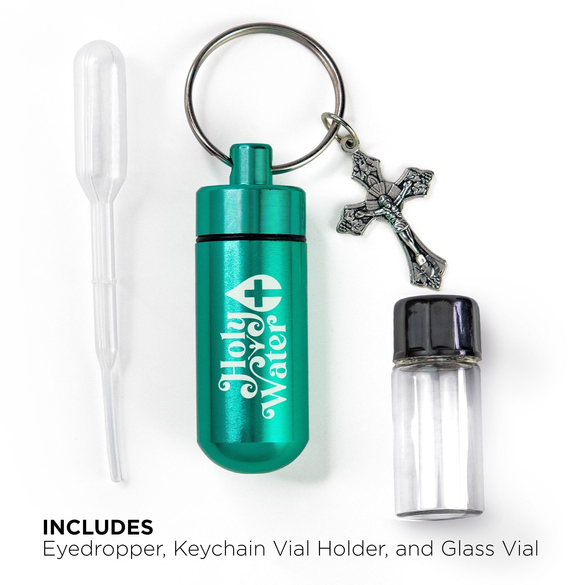Catholic Holy Water Bottle Keychain Kit - Turquoise, Bulk Set of 10