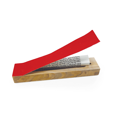 Shema, Torah Scroll, Menorah Olive Wood Mezuzah