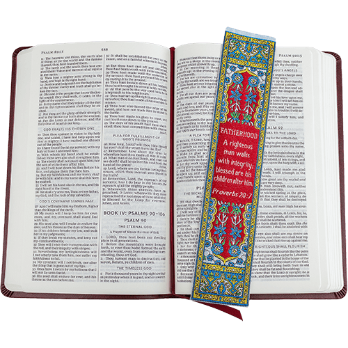 Woven Fabric Christian Bookmark for Dad - Proverbs 20:7