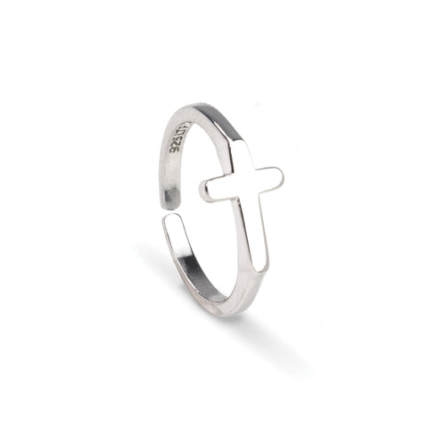 Sterling Silver Simple Cross Flat Top Ring, One Size Fits Most