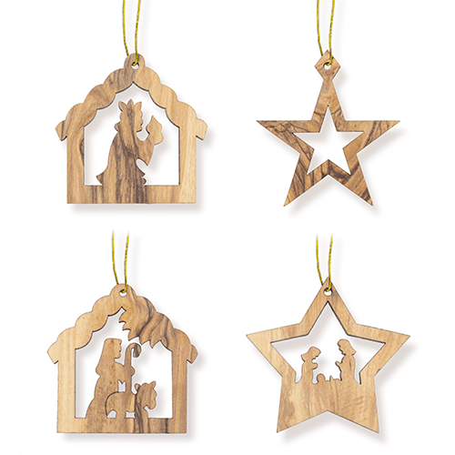 Olive Wood Christmas Ornaments, Bulk Set of 10
