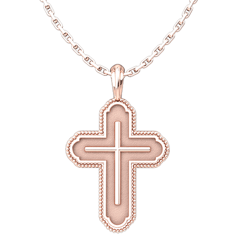 Rose Gold Plated Cross in Cross Bead Edges Sterling Silver Pendant