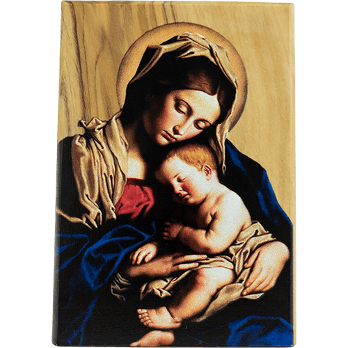 Madonna and Child, Holy Land Olive Wood Color Icon, Made in Bethlehem