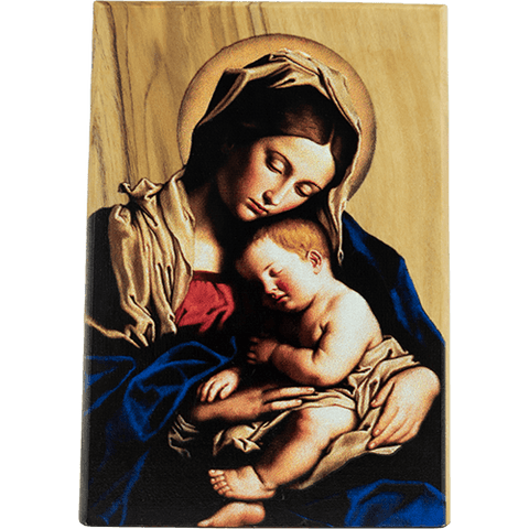 Madonna and Child, Holy Land Olive Wood Color Icon, Made in Bethlehem