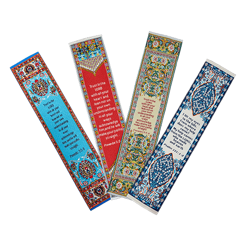 Trust in the Lord with All Your Heart, Themed Assortment of 4 Woven Fabric Bible Verse Bookmarks, Silky Soft & Flexible Religious Bookmarkers for Novels Books & Bibles, Woven Design, Memory Verse Gift