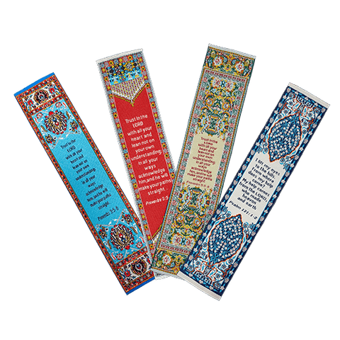 Trust in the Lord with All Your Heart, Themed Assortment of 4 Woven Fabric Bible Verse Bookmarks, Silky Soft & Flexible Religious Bookmarkers for Novels Books & Bibles, Woven Design, Memory Verse Gift